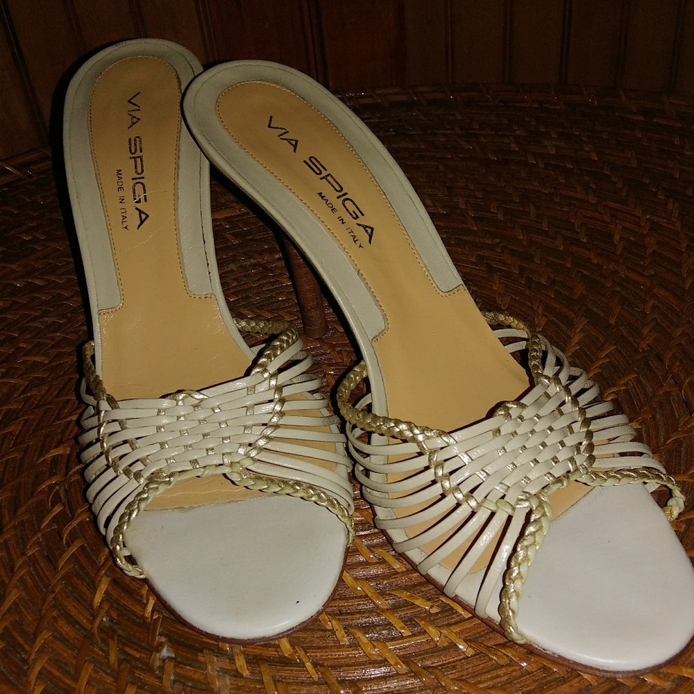 Via Spiga Gold & Winter White Mules